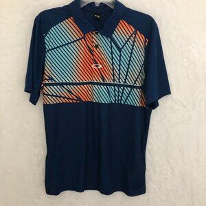 Oakley Polo Shirt Men’s Large Navy Blue Multi-Color Striped Short Sleeve